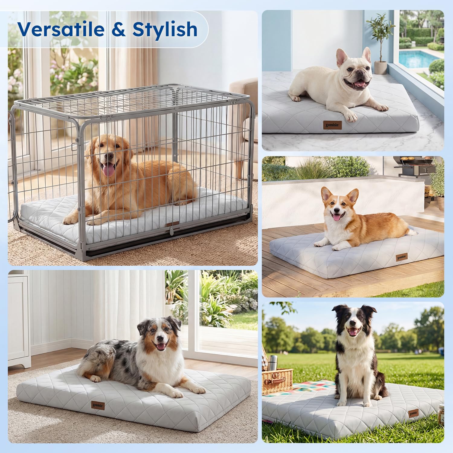 ZOMISIA dog bed in crate demonstrates versatile placement