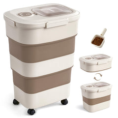 ZOMISIA dog food container with collapsible brown lid for space saving