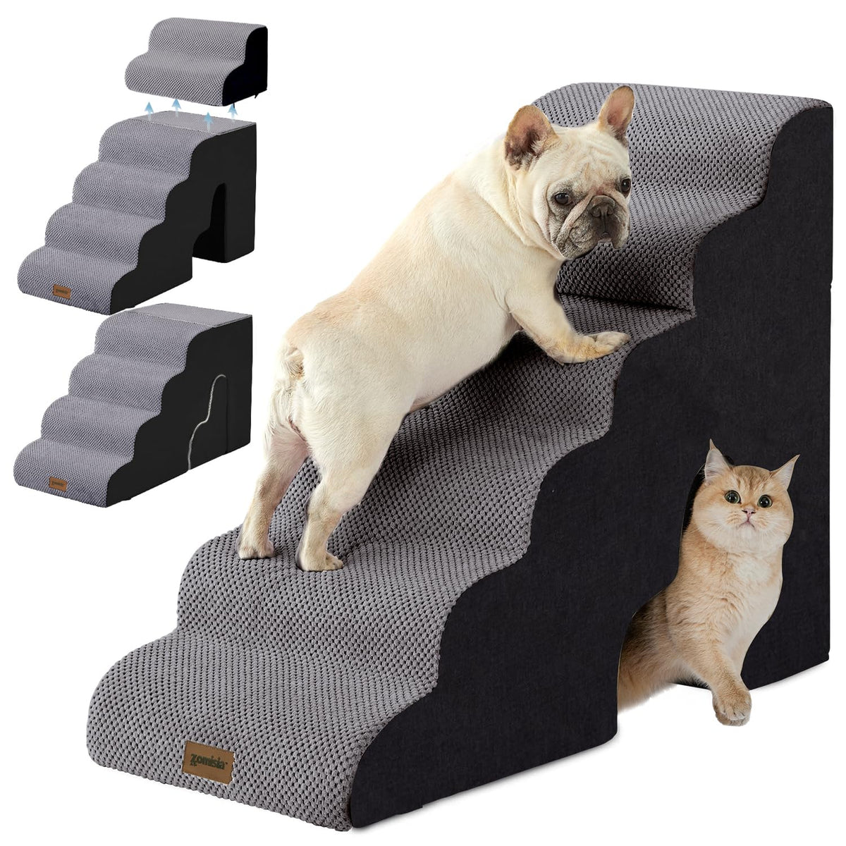 ZOMISIA 29-inch dog ramp with 6-step setup for elevated bed access.