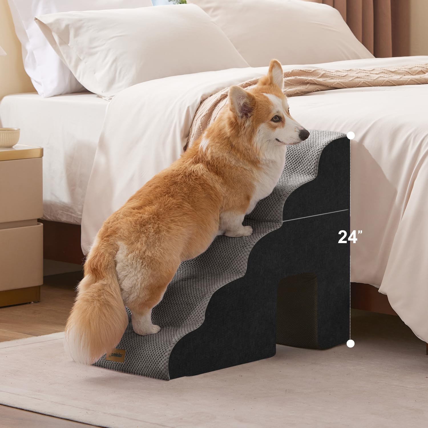 ZOMISIA dog ramp non-slip bottom provides stable footing on hardwood floors.