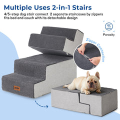 ZOMISIA 4-step brown dog stairs beside a bed for higher sleeping spots