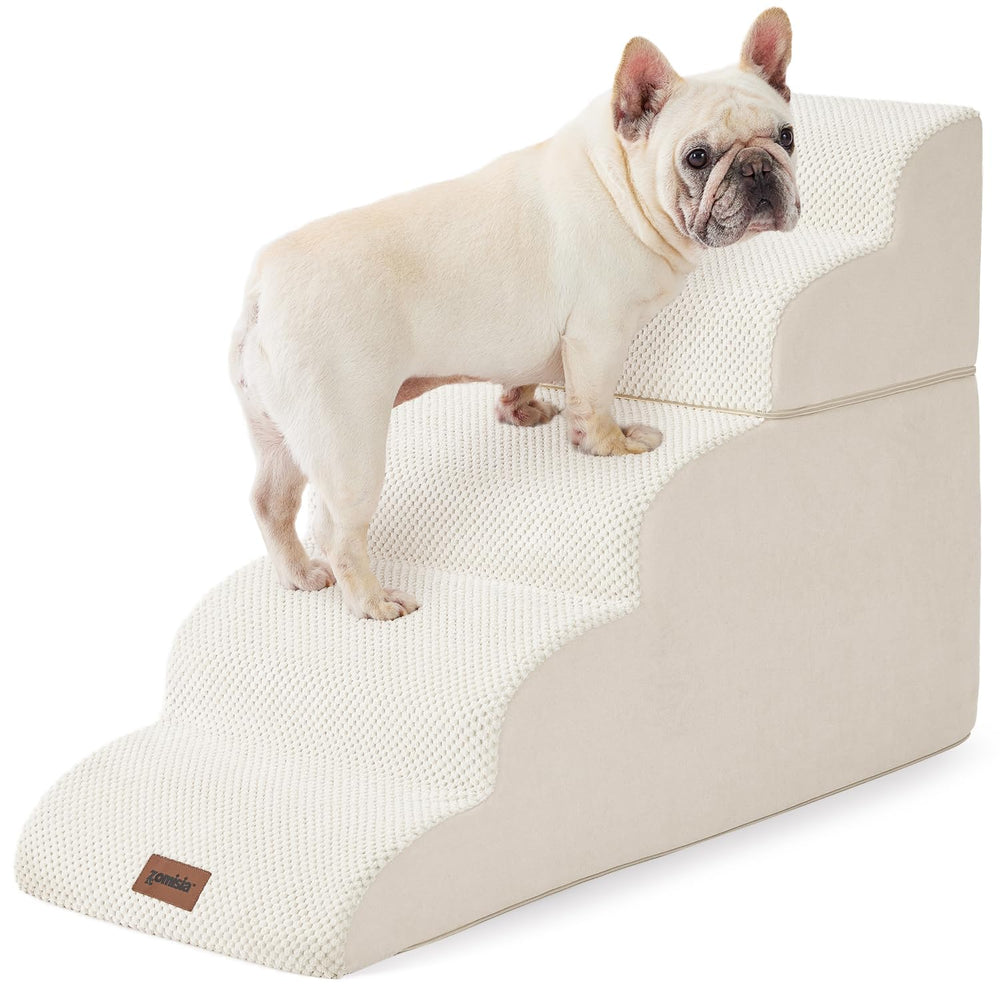 ZOMISIA dog stairs 5-step beige front view shows stable access to high beds.