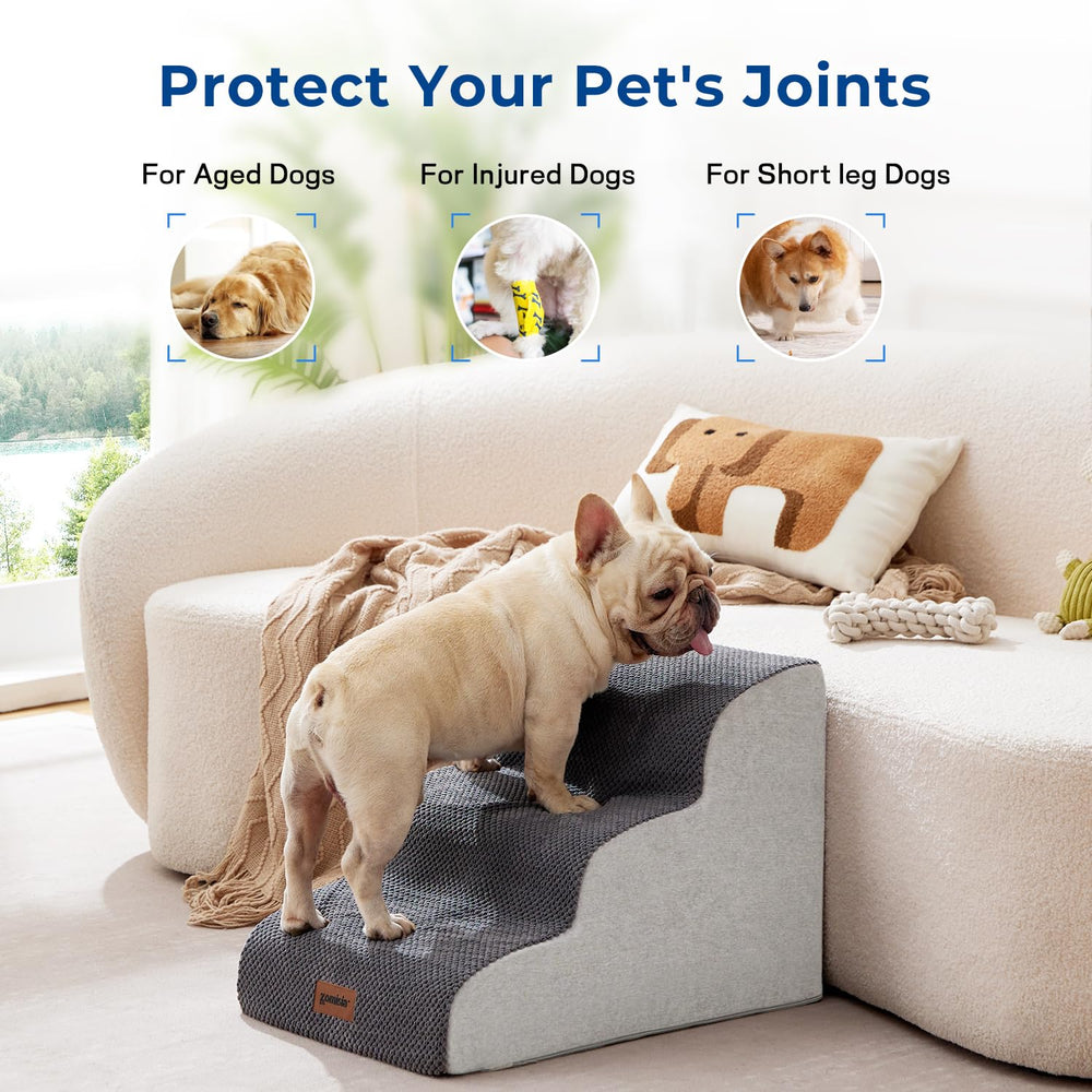 ZOMISIA dog stairs plush fabric detail showcases comfortable, grippy surface for paws.