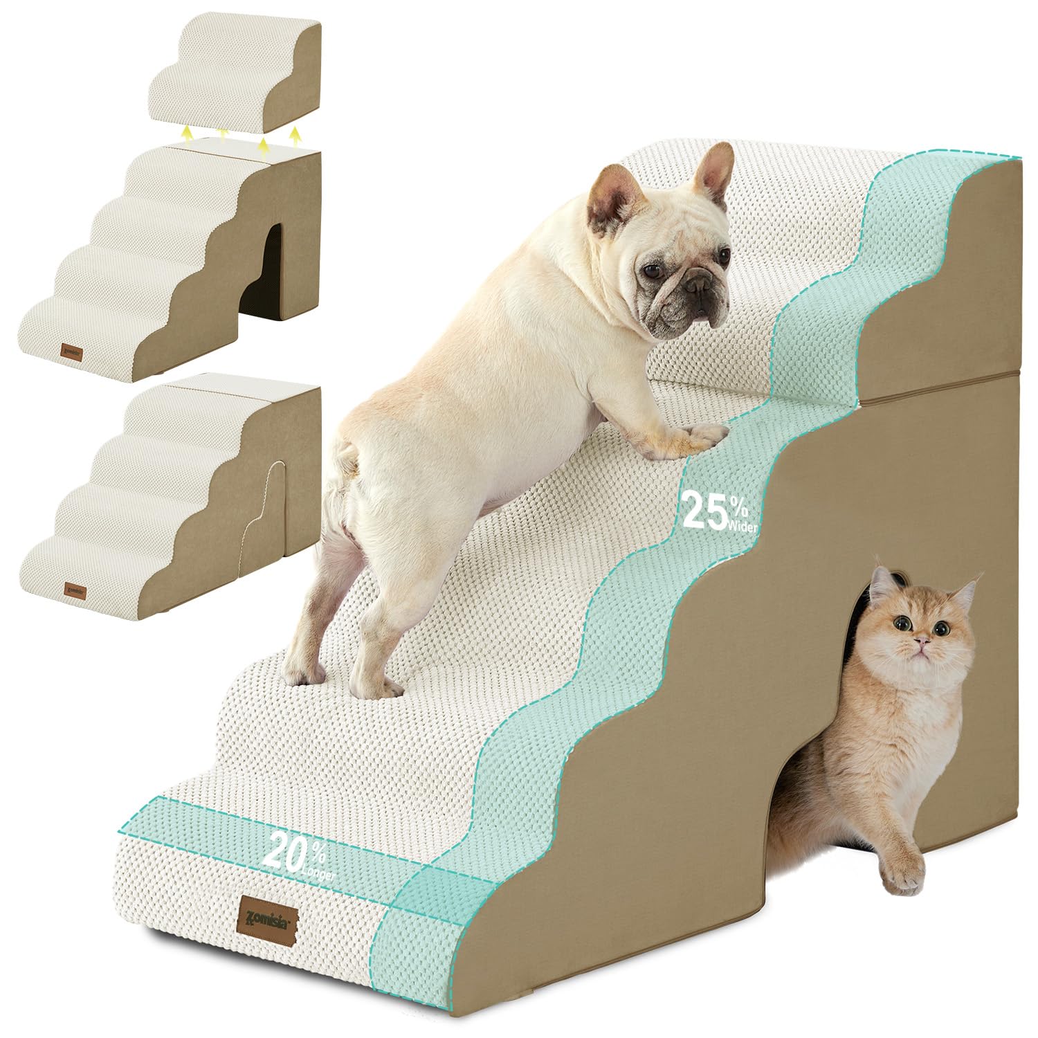 ZOMISIA dog steps 6-step 29in shown for multi-pet access to a sofa