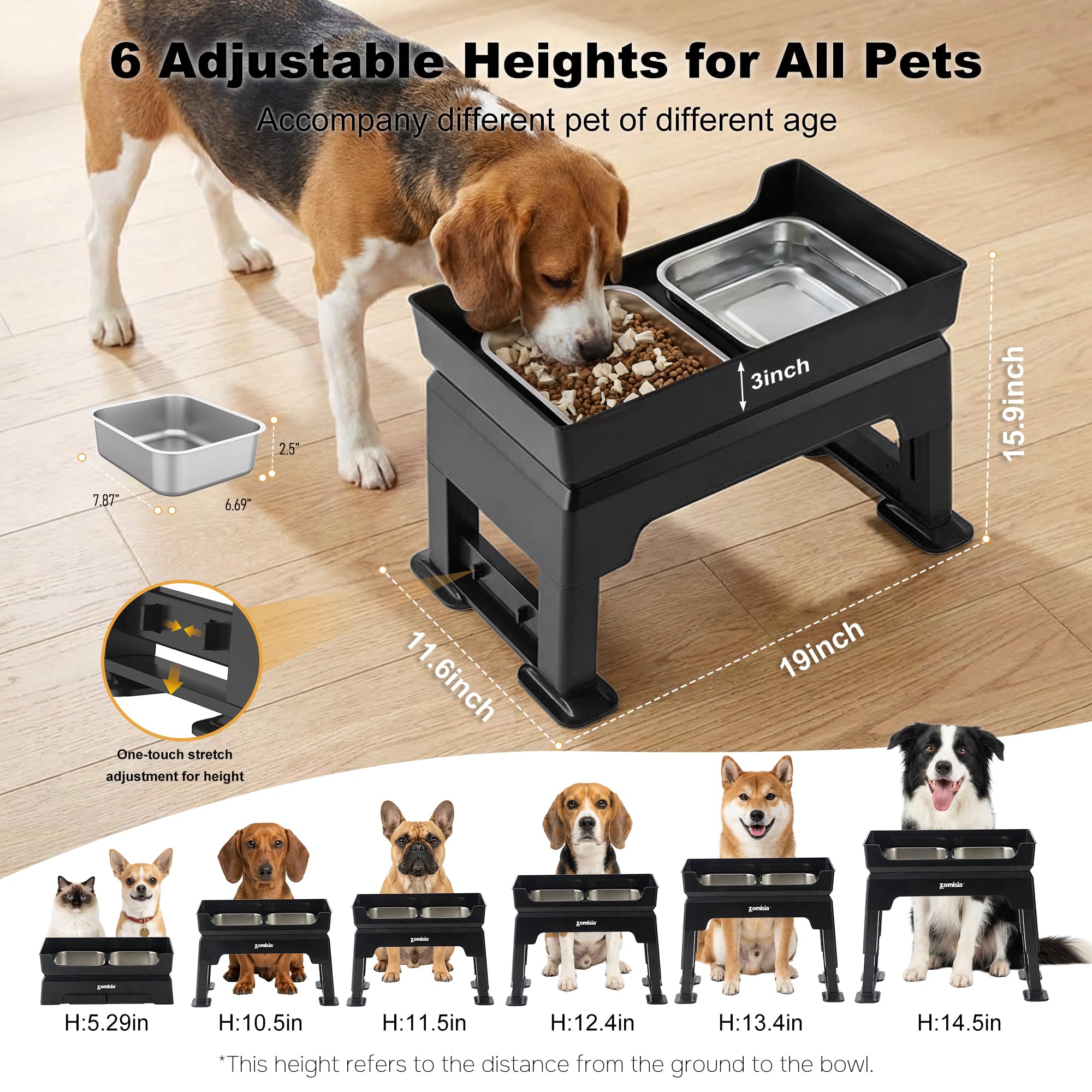 Zomisia double-deck design dog bowls enable separate food and water areas.