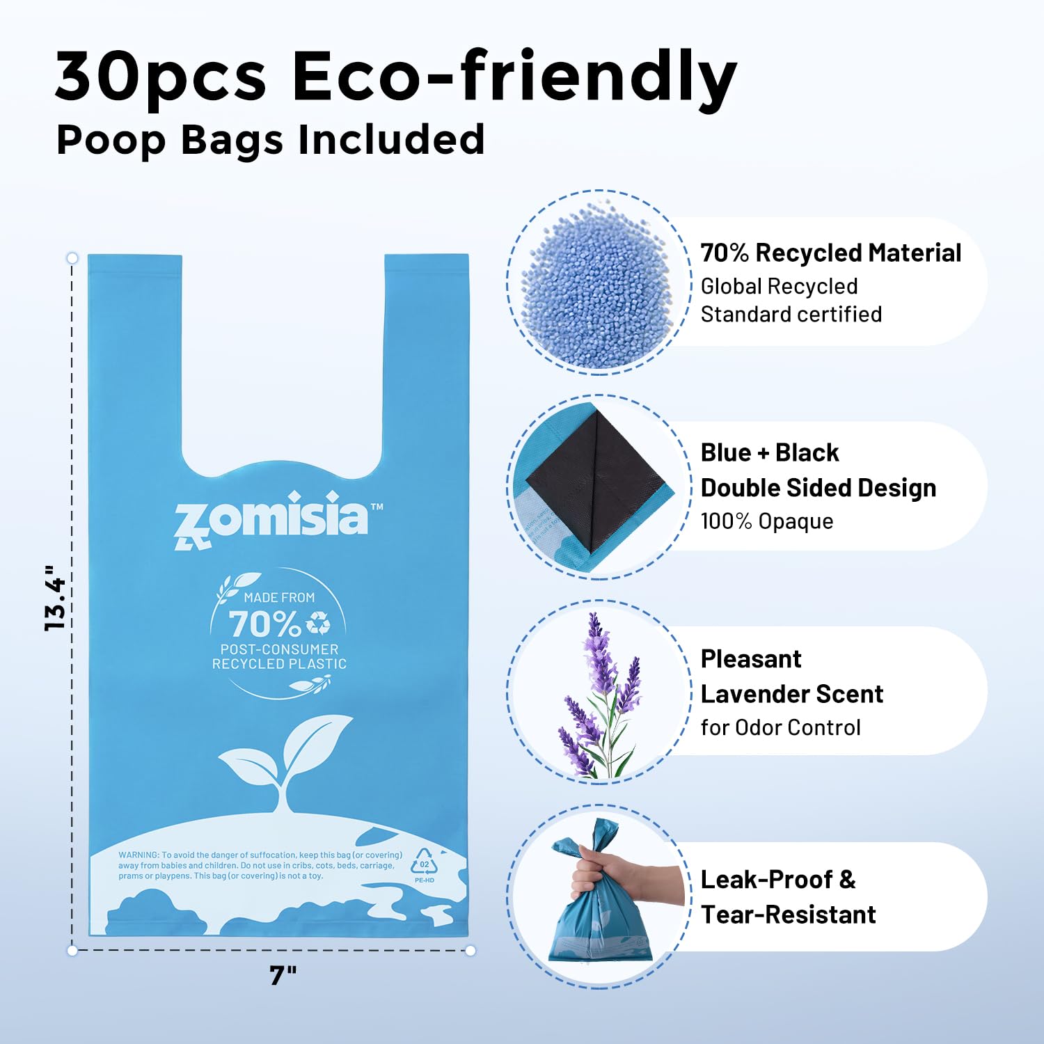 ZOMISIA eco-friendly lavender-scented bags mask odors during waste disposal.
