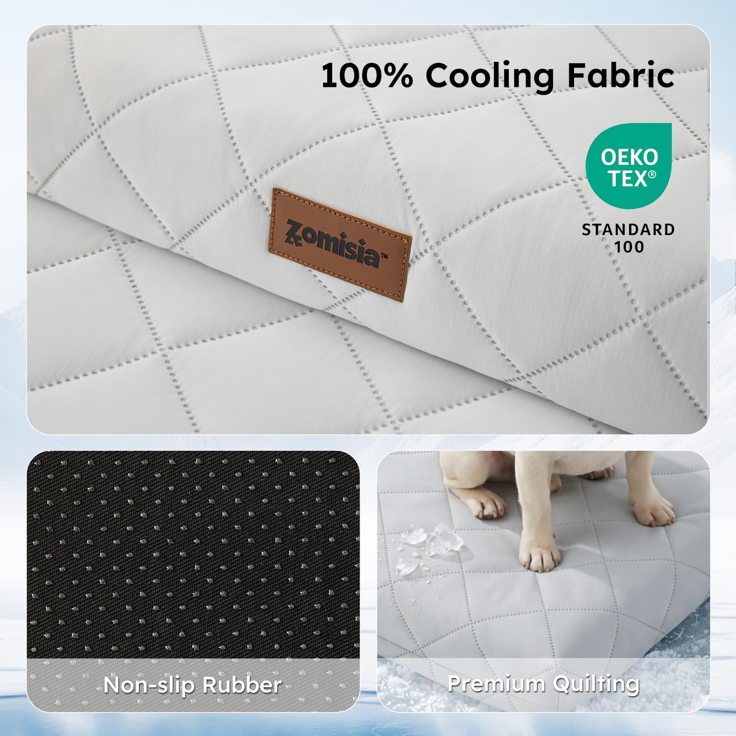 ZOMISIA egg-crate foam core dog bed showing even weight distribution for joints