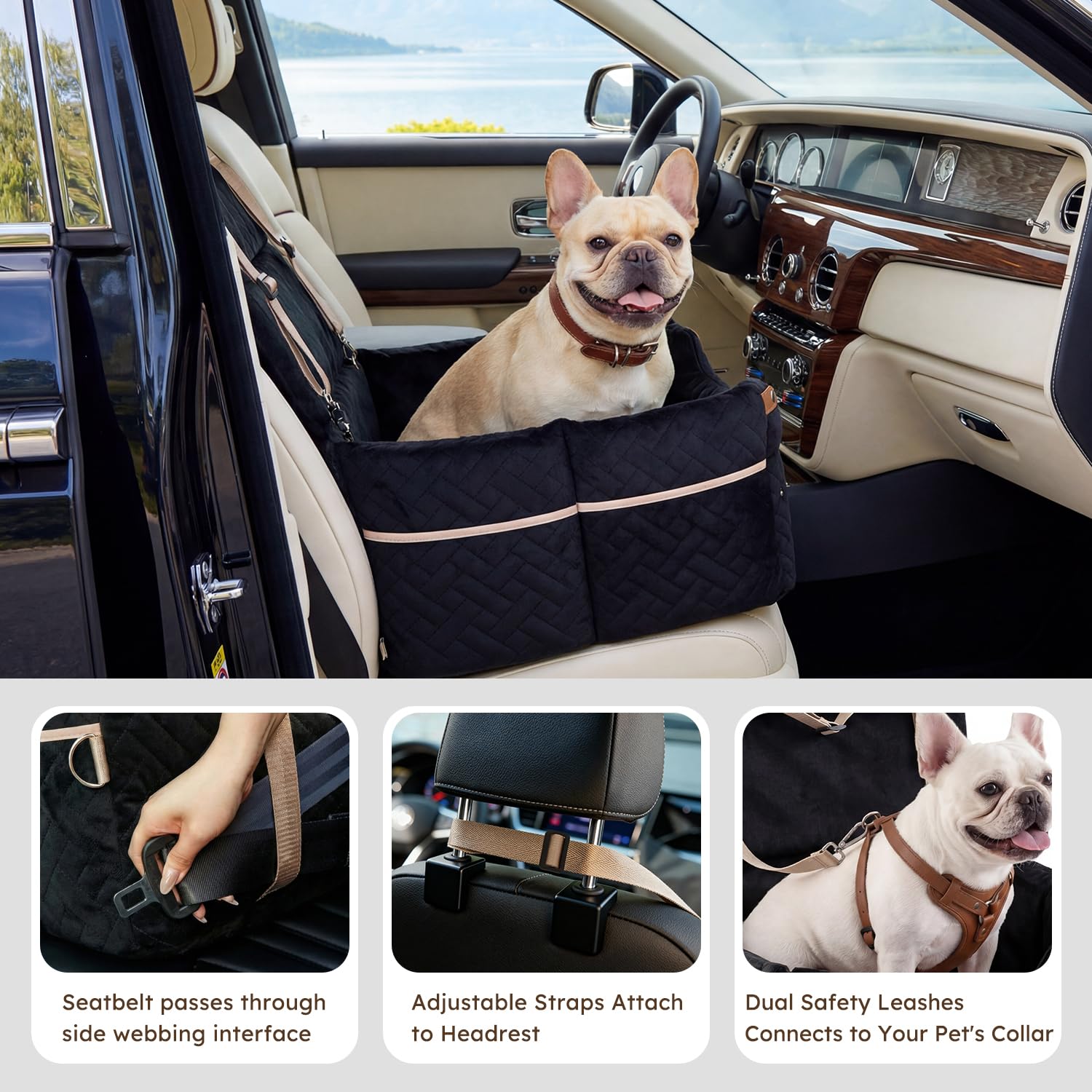 ZOMISIA Elevated Dog Car Seat safety features secure pets during drives.