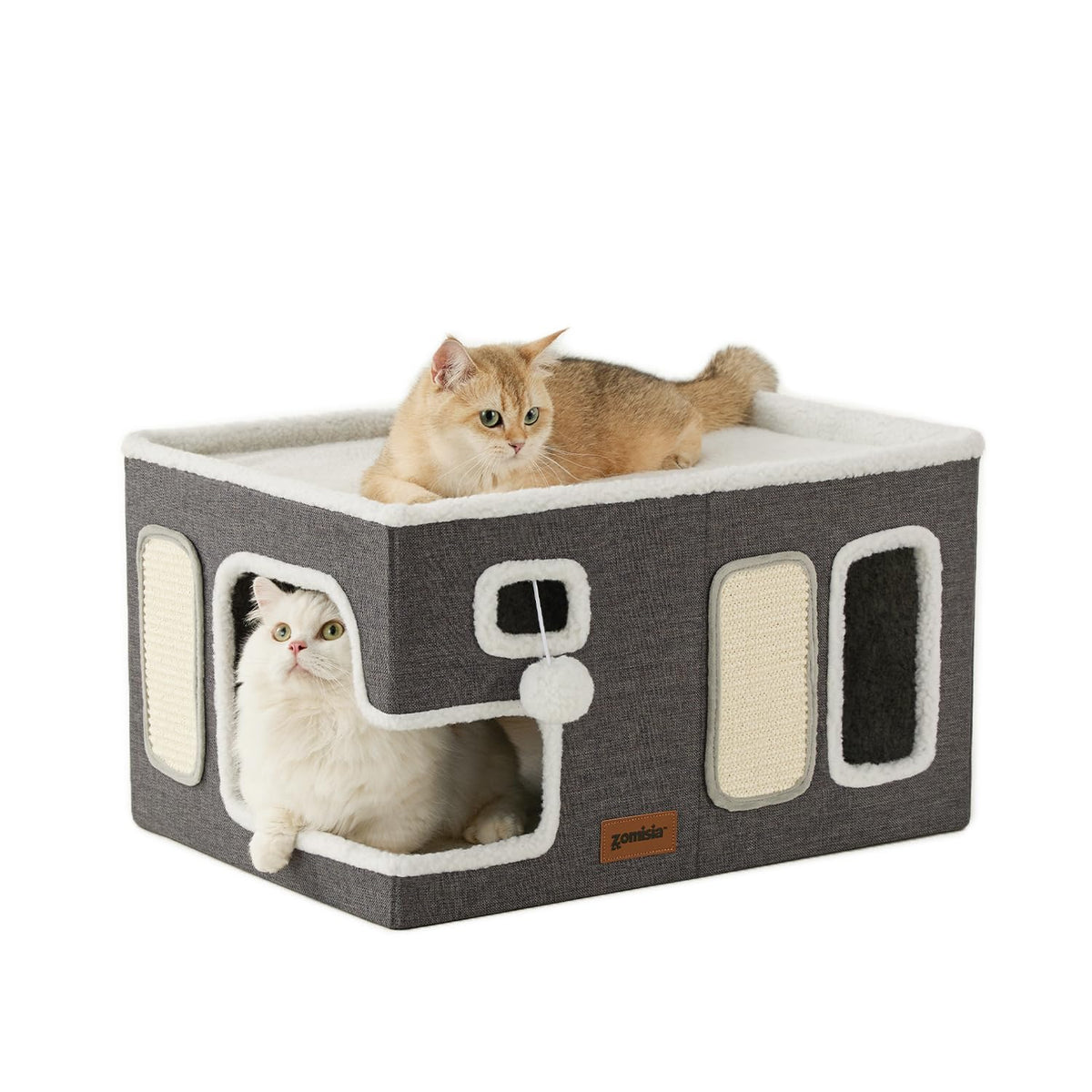 ZOMISIA extra-wide cat house indoor setup showing a cozy multi-cat hideaway