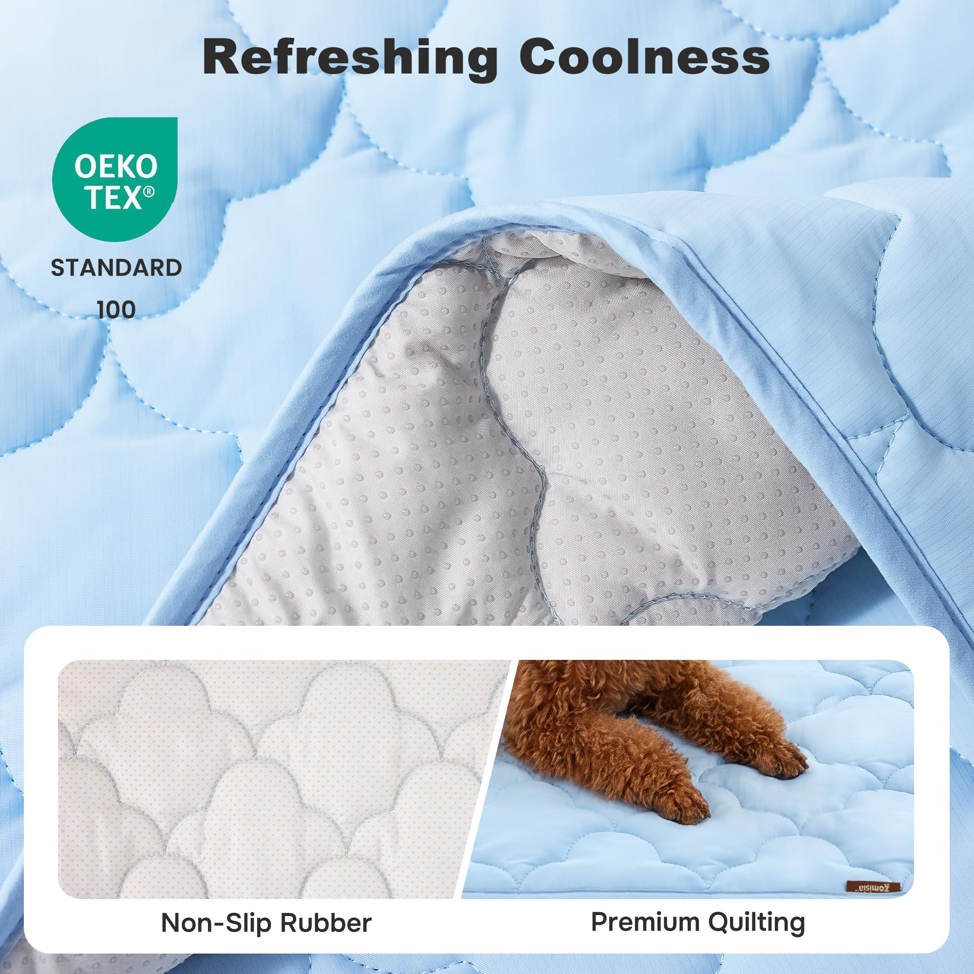 ZOMISIA extralarge dog cooling mat blue on floor close-up fabric