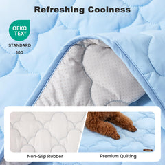 ZOMISIA extralarge dog cooling mat blue on floor close-up fabric