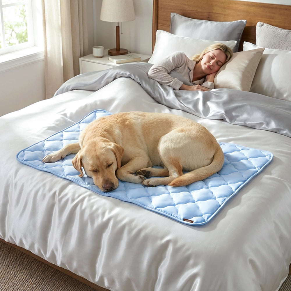 ZOMISIA extralarge dog cooling mat blue showing non-slip bottom detail