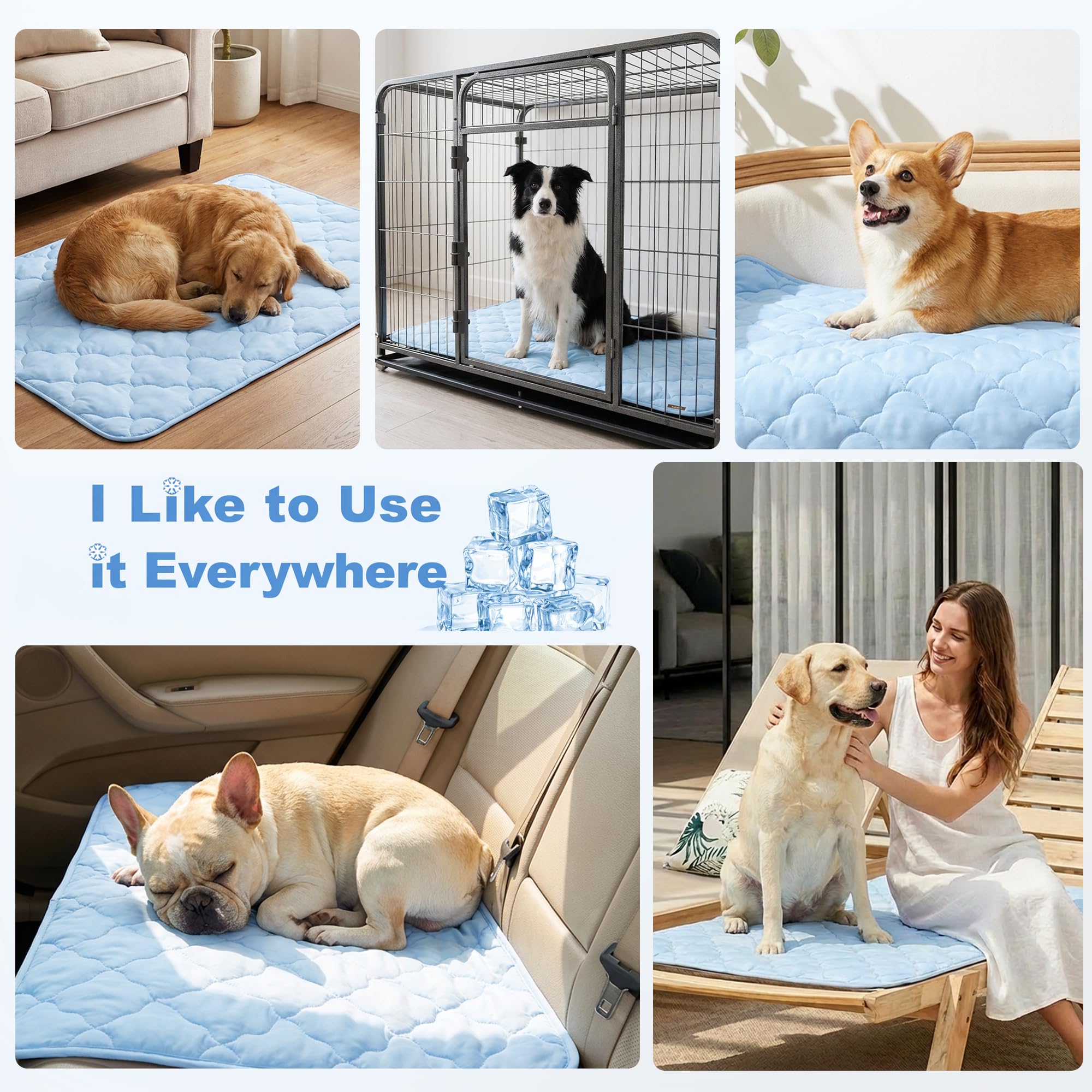 ZOMISIA extralarge dog cooling mat blue ready for machine wash