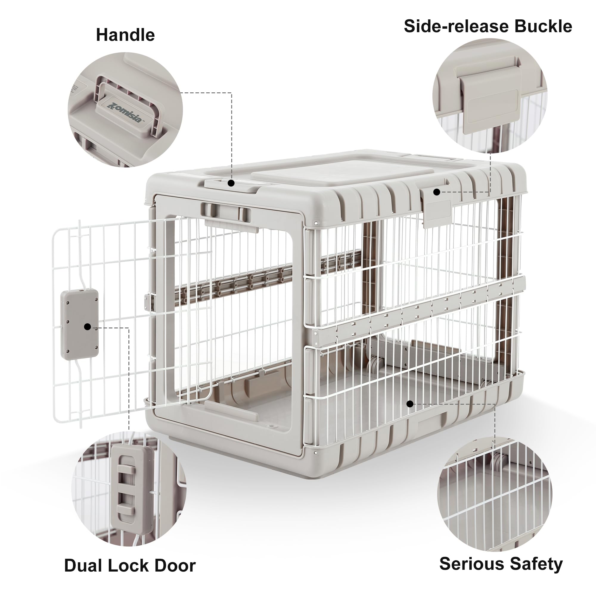 ZOMISIA foldable dog crate beige, quick setup with no tools.