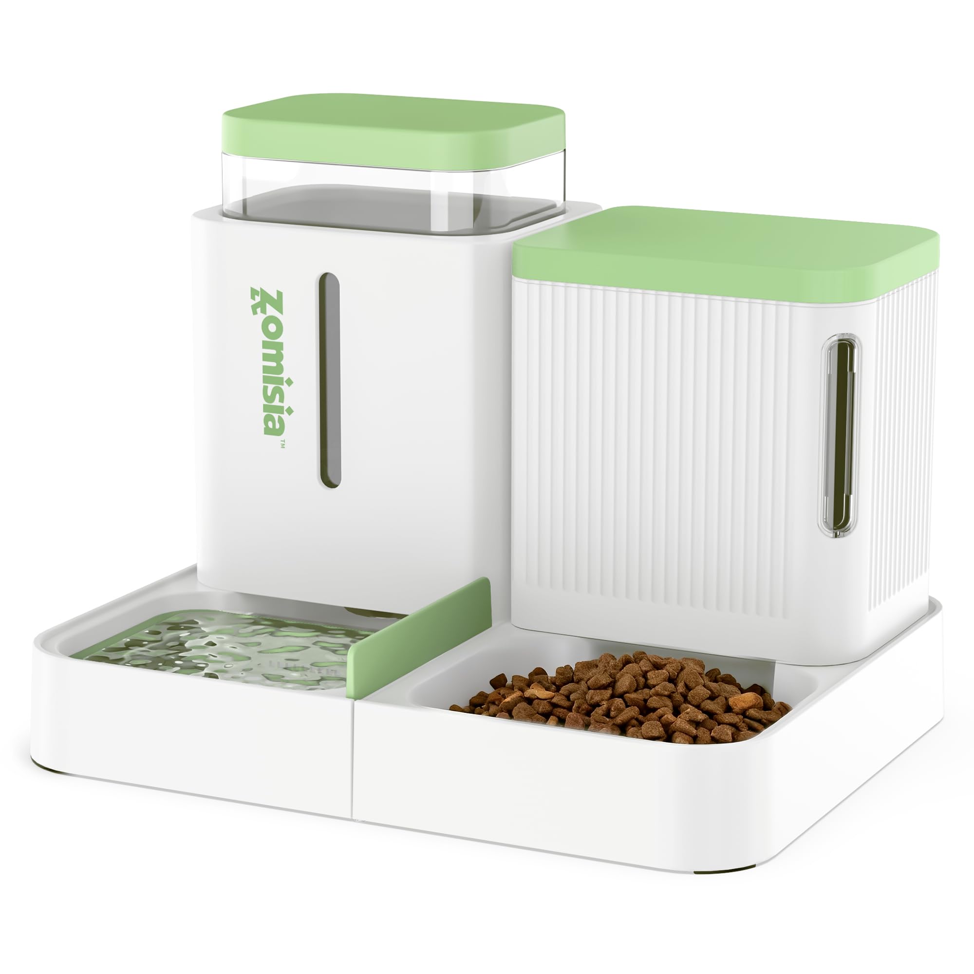 ZOMISIA gravity cat feeder assembly shows ready-to-use setup.