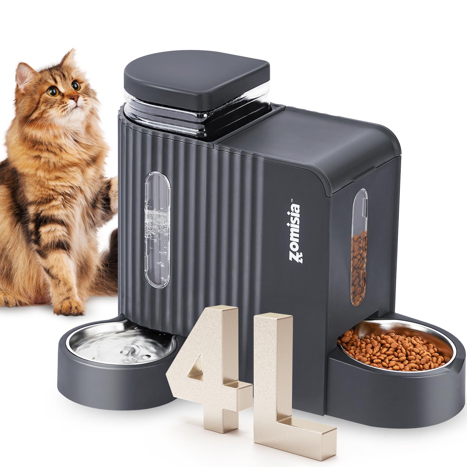 ZOMISIA gravity cat feeder assembly view showing easy setup