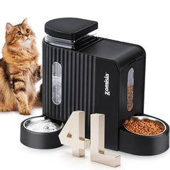 ZOMISIA gravity cat feeder and water dispenser with 4L tank for steady hydration.