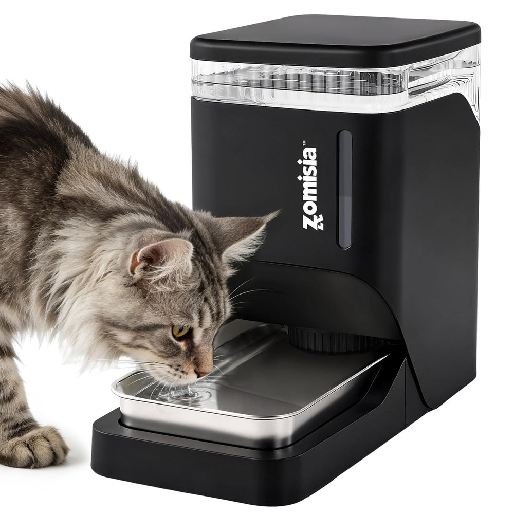 ZOMISIA gravity cat water dispenser, base view, prevents tipping for stable indoor/outdoor use