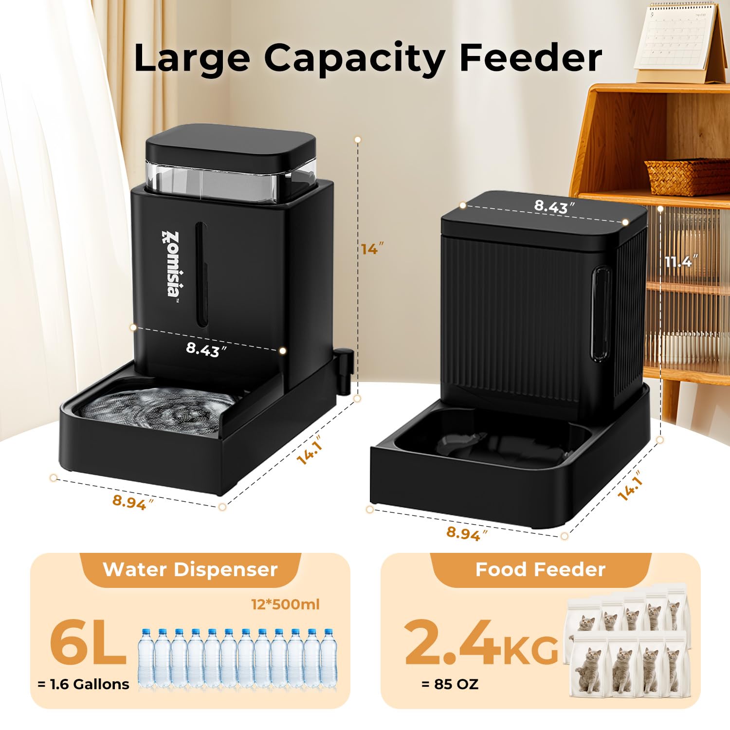ZOMISIA gravity dog feeder rotating assembly showing 180-degree versatility