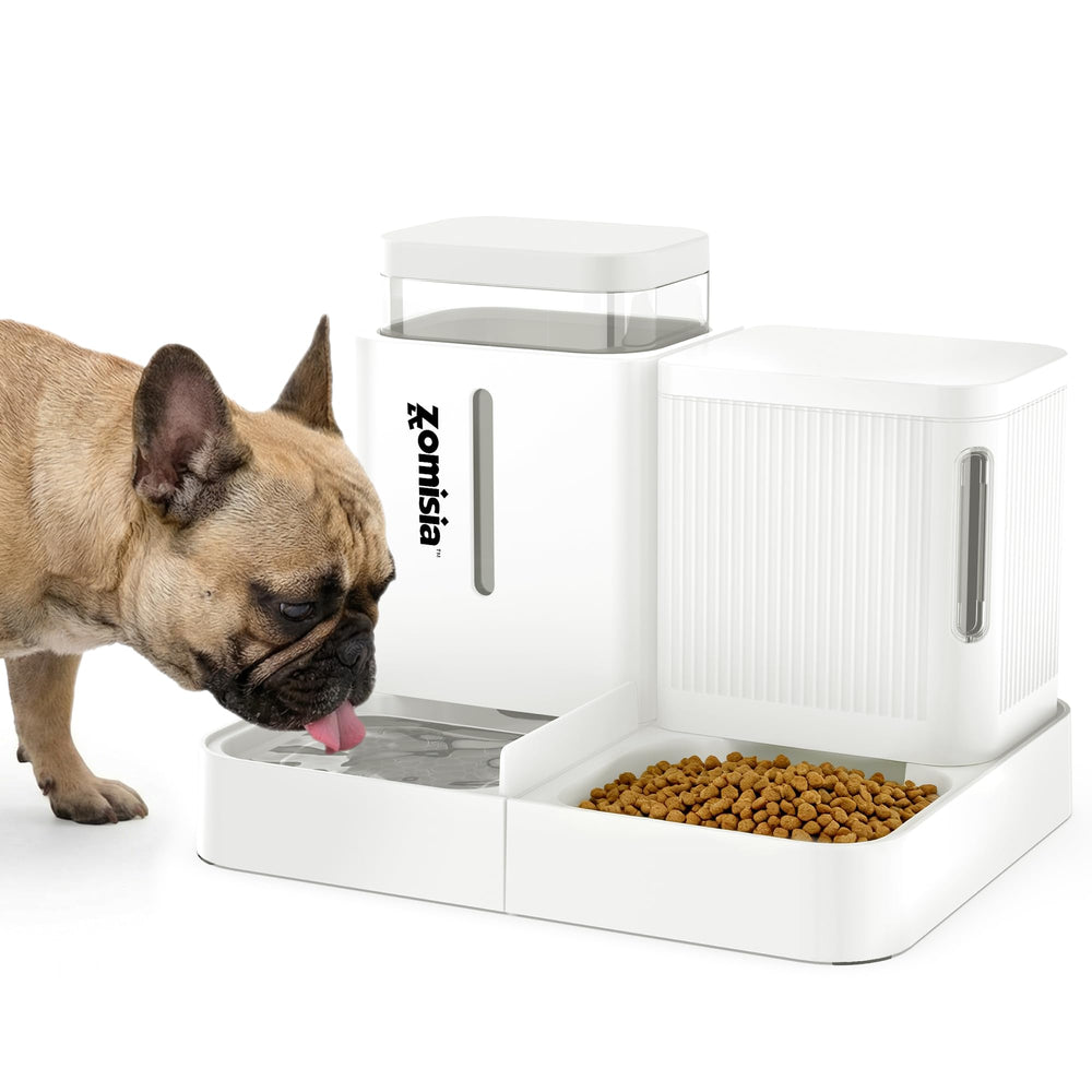 ZOMISIA gravity dog feeder front view with 2-in-1 feeding setup for convenient use