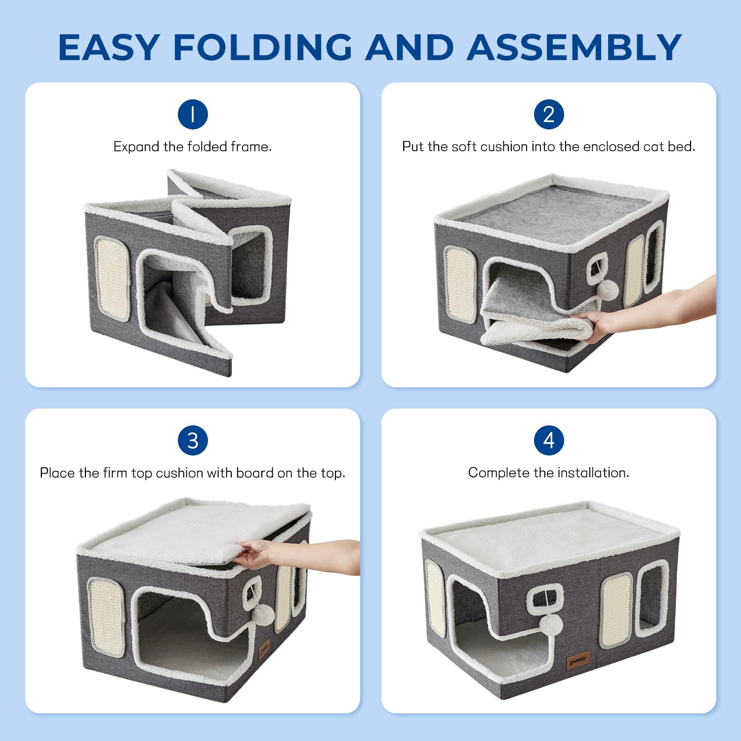 ZOMISIA grey cat house with removable cushion cover for easy cleaning
