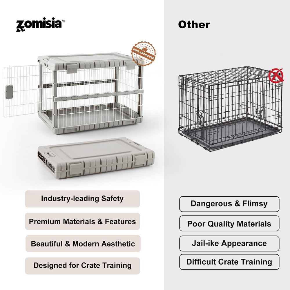 ZOMISIA indoor-outdoor dog crate beige, versatile for travel and home use.