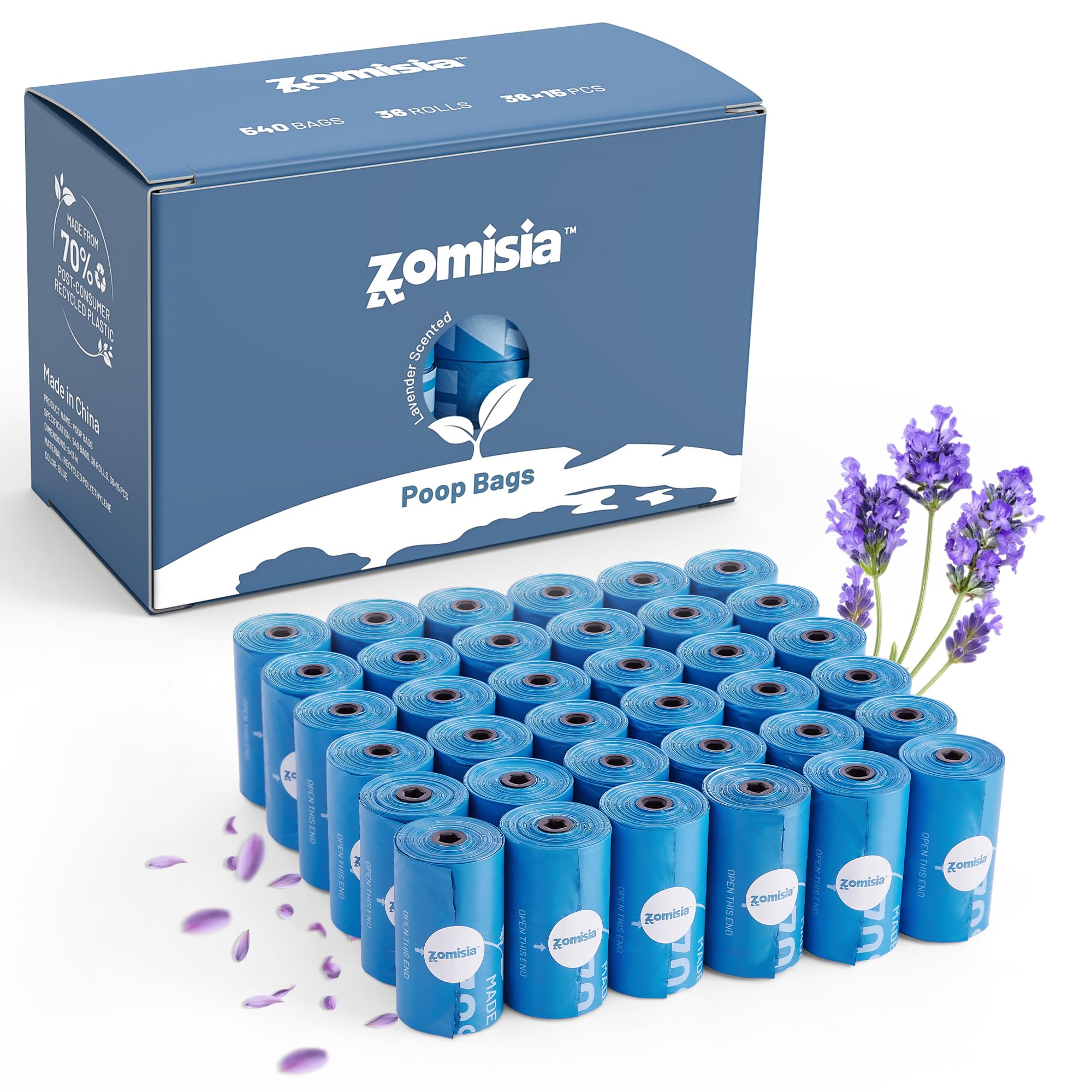 ZOMISIA lavender-scented bags with blue exterior and black lining help control odors on walks.