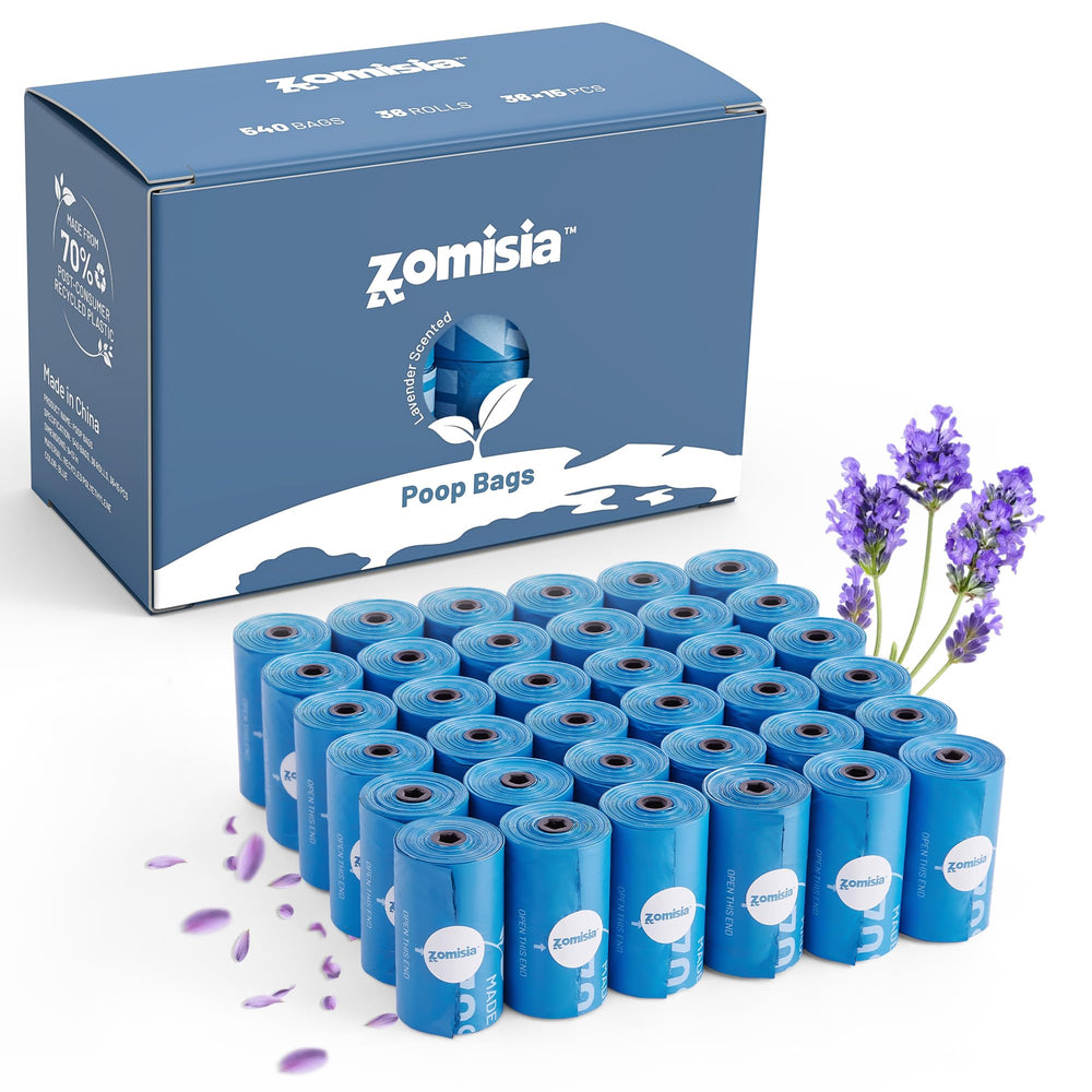 ZOMISIA lavender-scented bags with blue exterior and black lining help control odors on walks.