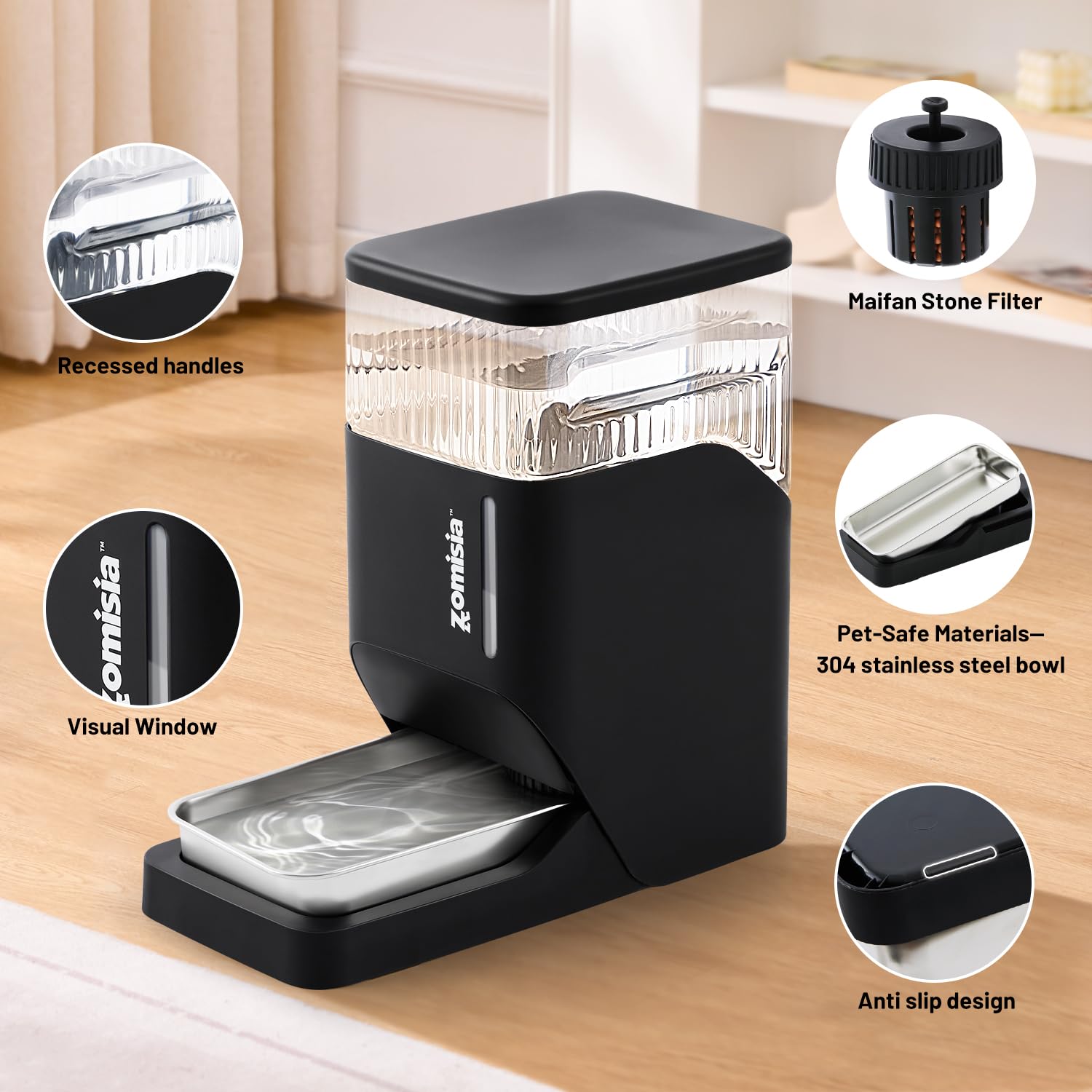 ZOMISIA non-slip base prevents tipping during use.