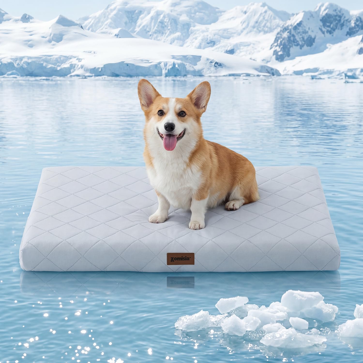 ZOMISIA orthopedic cooling dog bed large with plush grey cover delivering cooling relief after play