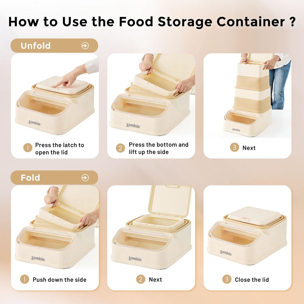 ZOMISIA rice, beans, and flour storage illustration highlights versatility.