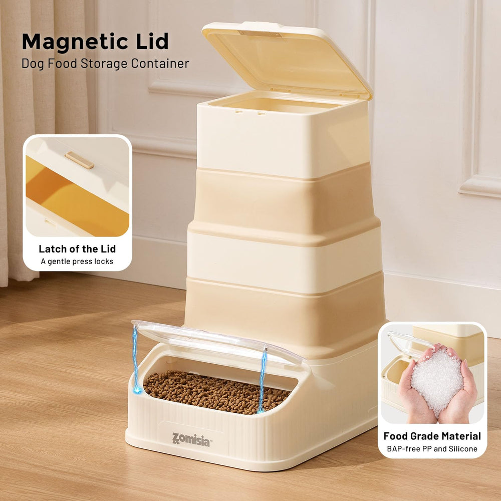 ZOMISIA scoop-dispense action illustrates effortless feeding routine.