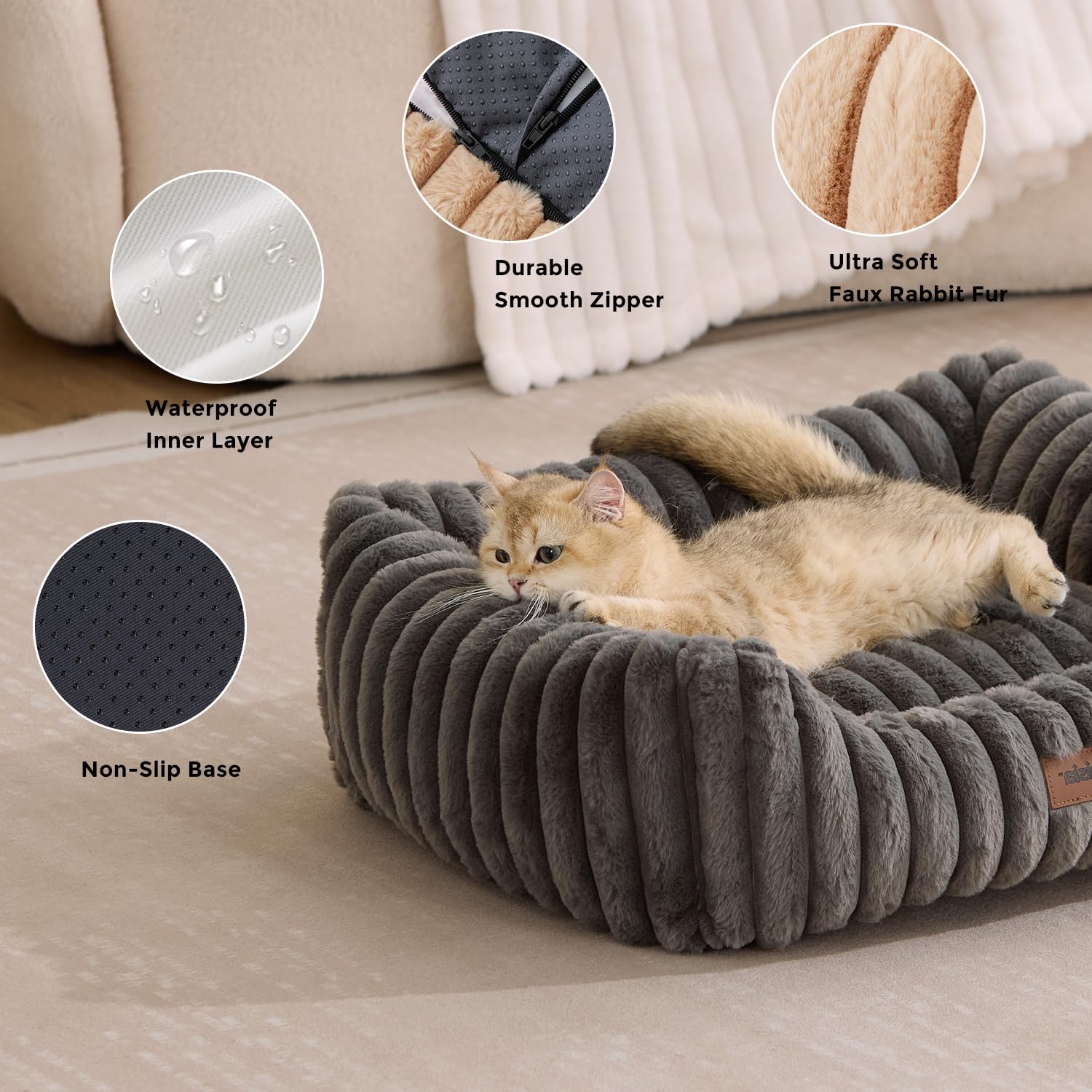 ZOMISIA small dog bed removable cover grey for easy cleaning