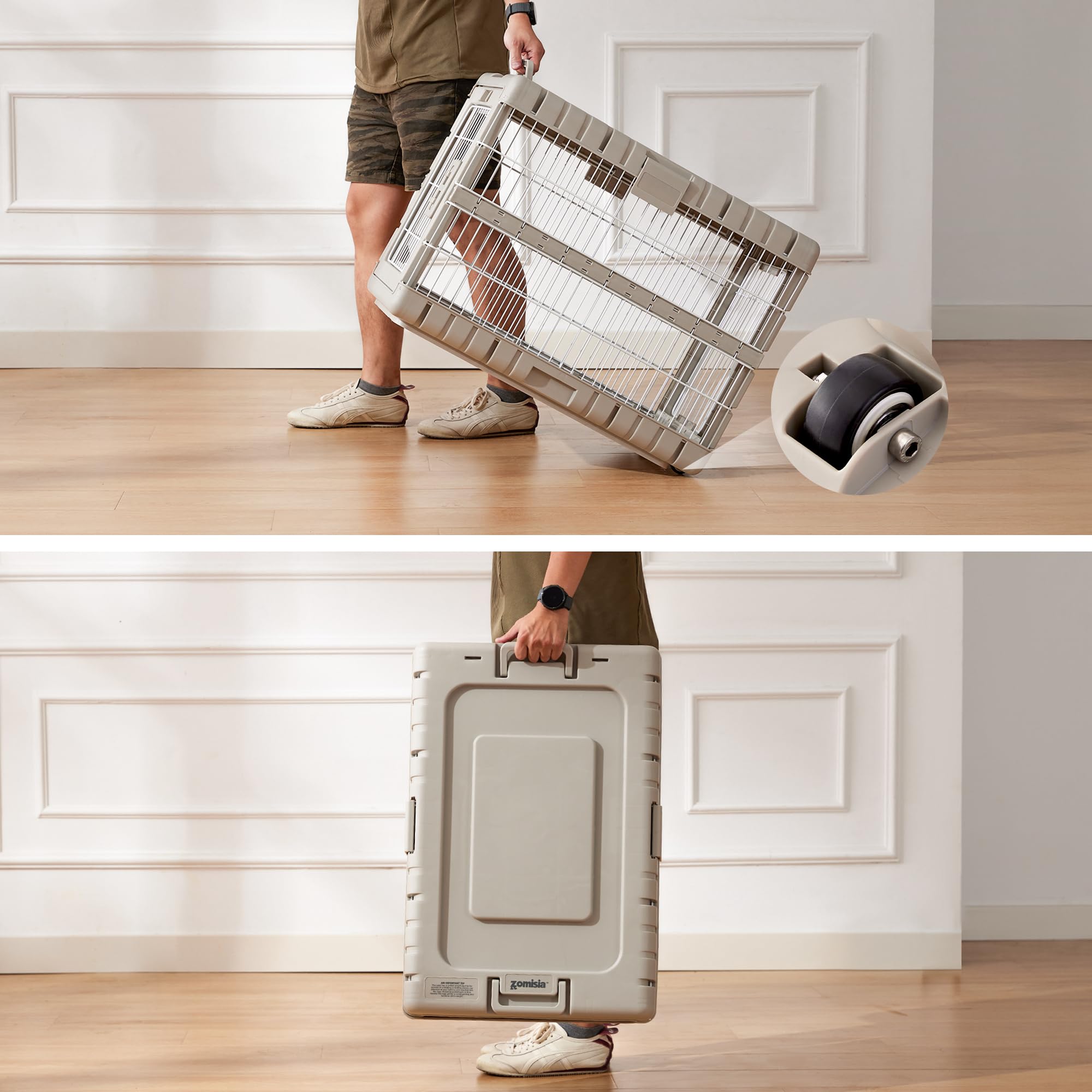 ZOMISIA squeeze-latch lock beige crate, secure door for peace of mind.