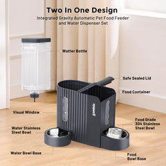 ZOMISIA two-in-one automatic feeder demonstrating independent food and water flow.