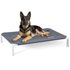 ZOMISIA XL elevated dog cot bed outdoor setup showing tool-free assembly for convenience.