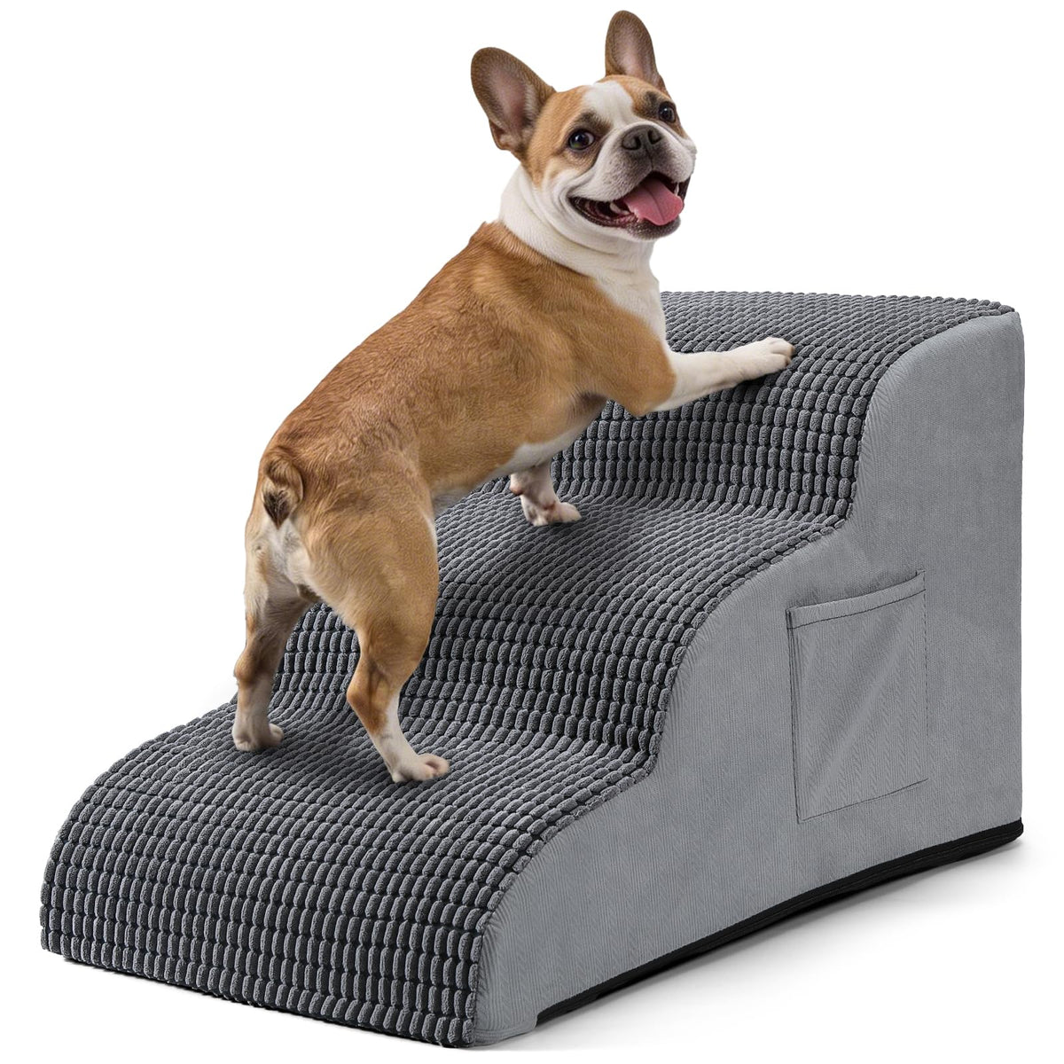 Zonflon 3-step dog stairs foam ramp for safer bed access.