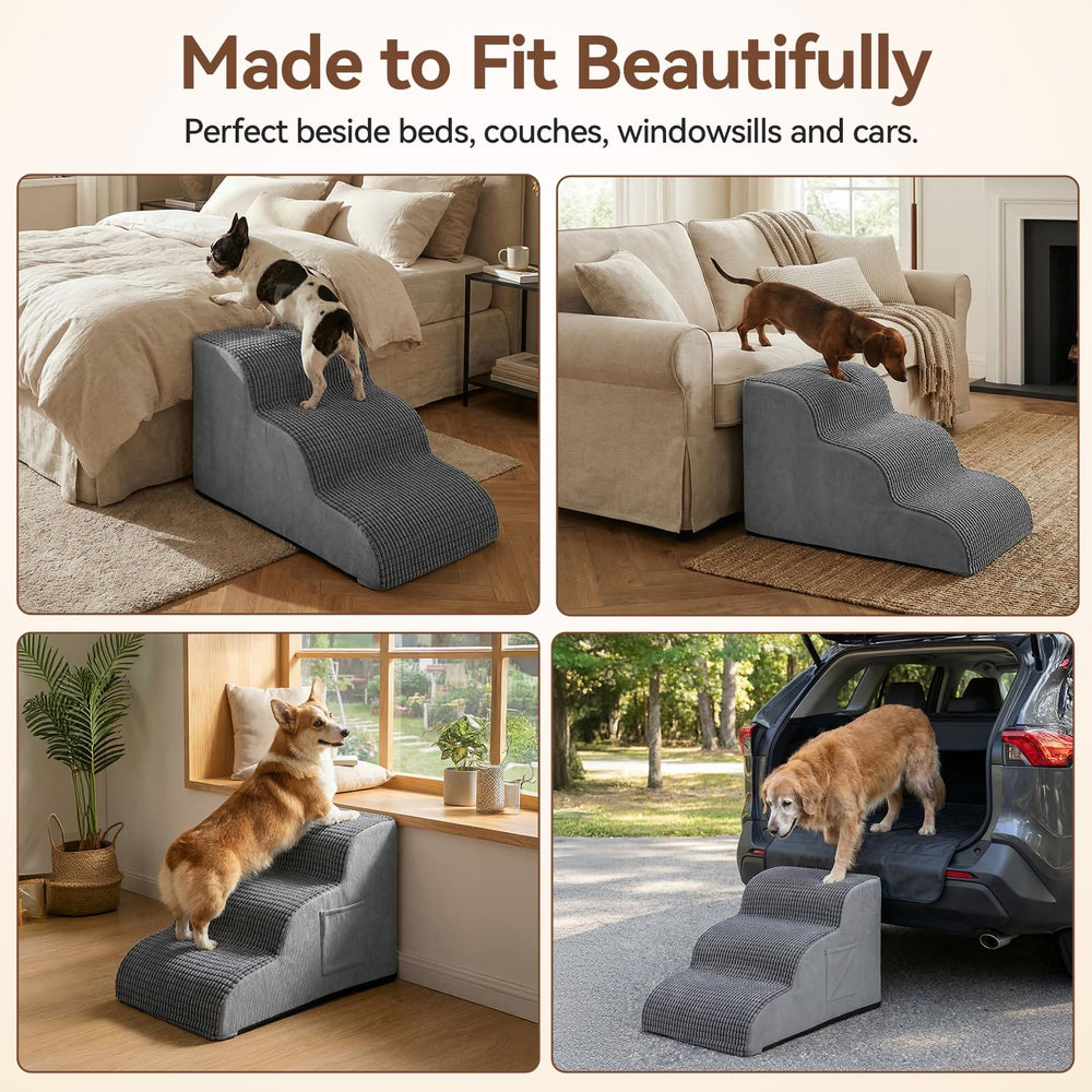 Zonflon dog stairs feature durable side panels and hidden zipper.
