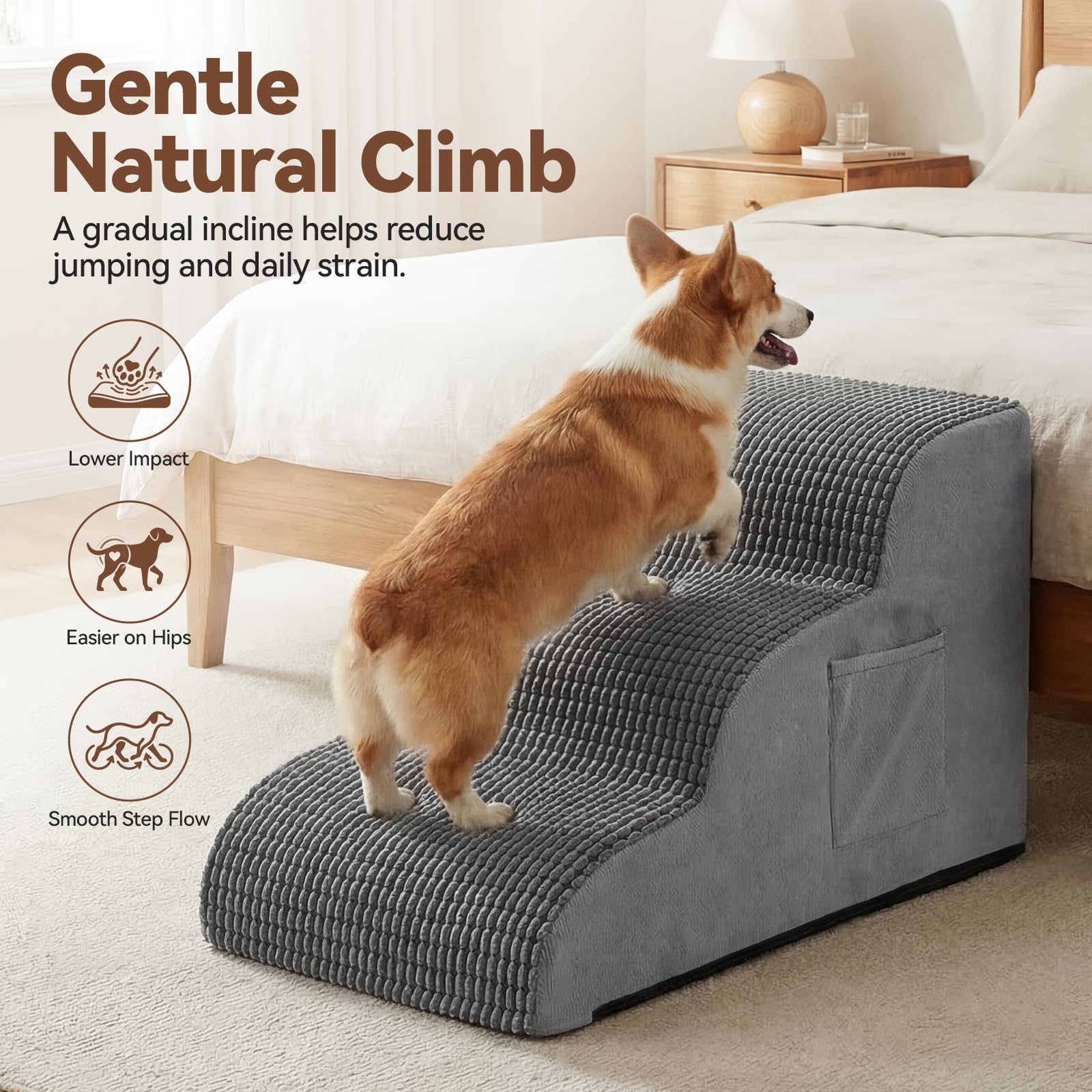 Zonflon dog stairs with textured non-slip base for stability.