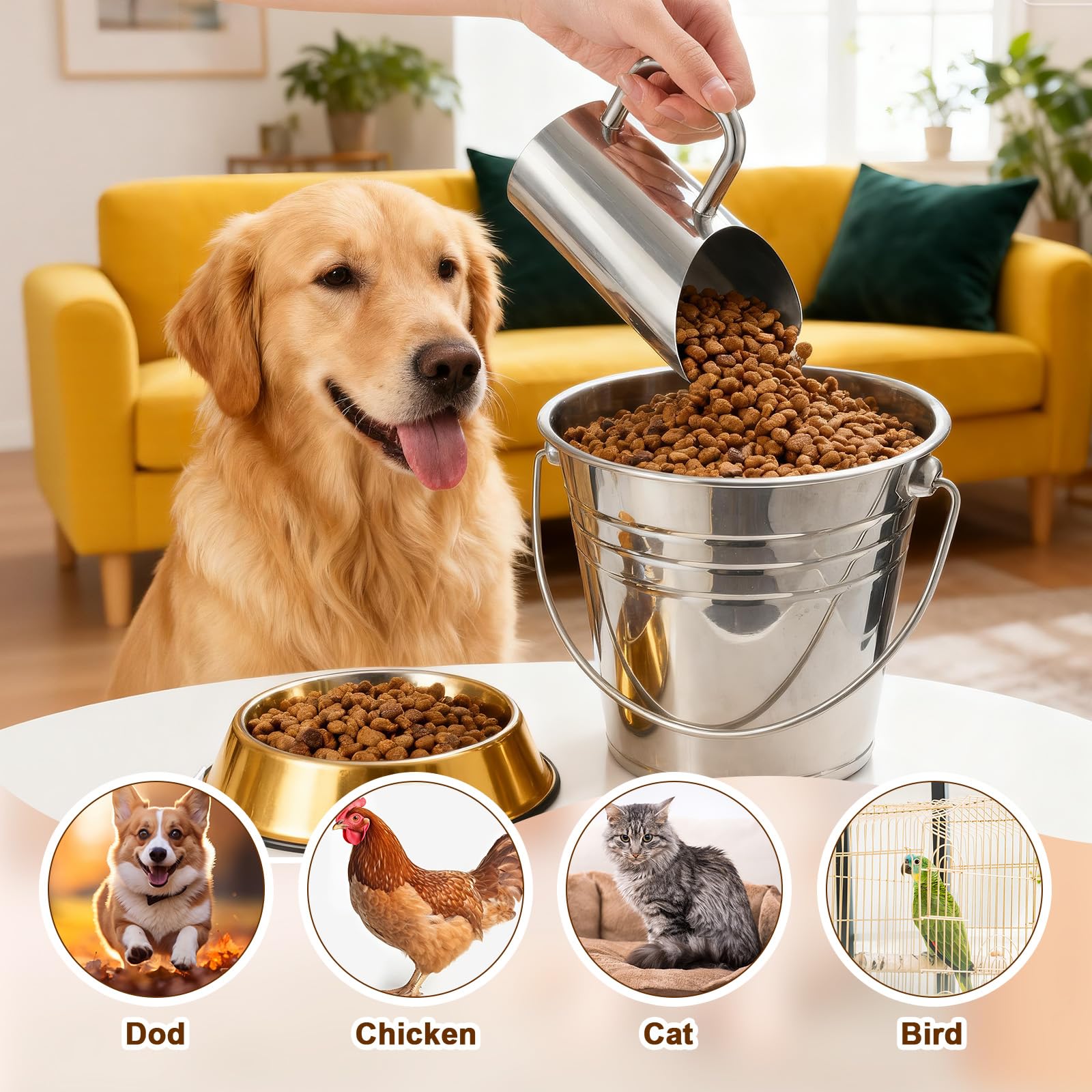 Zonon scoop with dry pet food demonstrating precise portion control