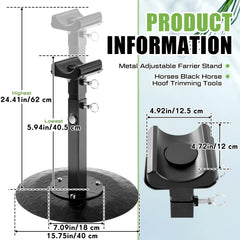 Zonon farrier stand with extra-large base offers stable footing during work.