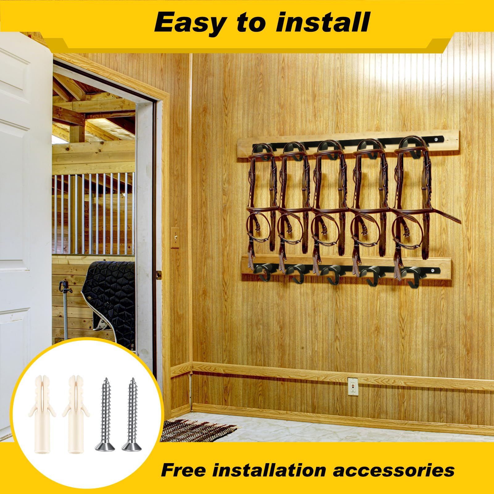 Zonon matte black bridle hooks in stable setting.