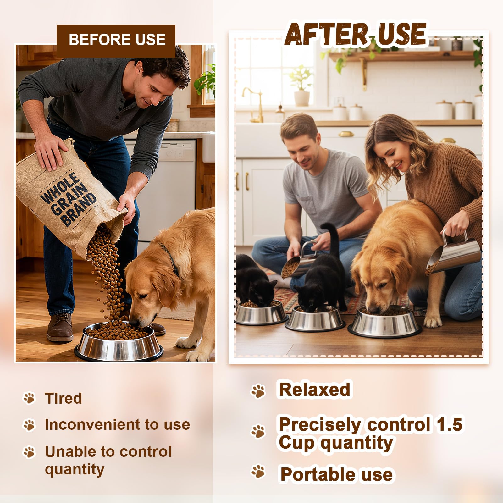 Versatile Zonon scoop used for pet feeding and light kitchen tasks