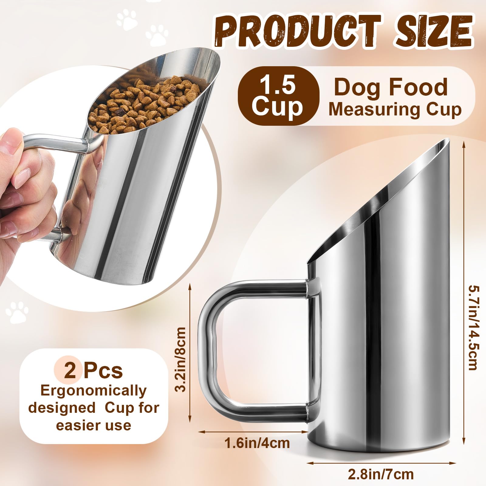 Two-pack Zonon scoop set in stainless steel, rust-resistant and dishwasher-safe