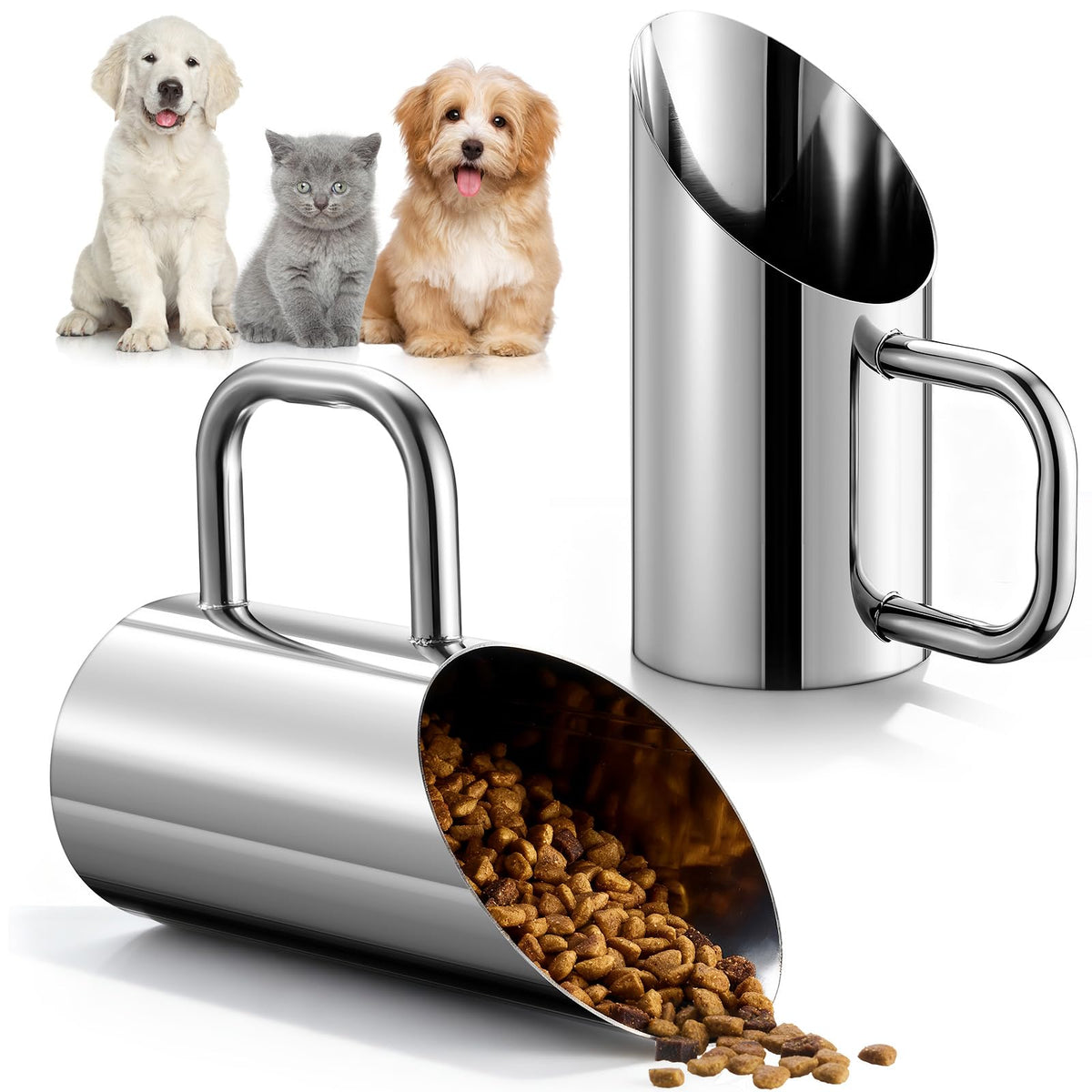 Zonon dog food scoop in stainless steel with ergonomic non-slip handle for easy feeding