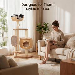 Zonoria Zephyria cat tree with sisal posts delivers durable scratching surfaces.