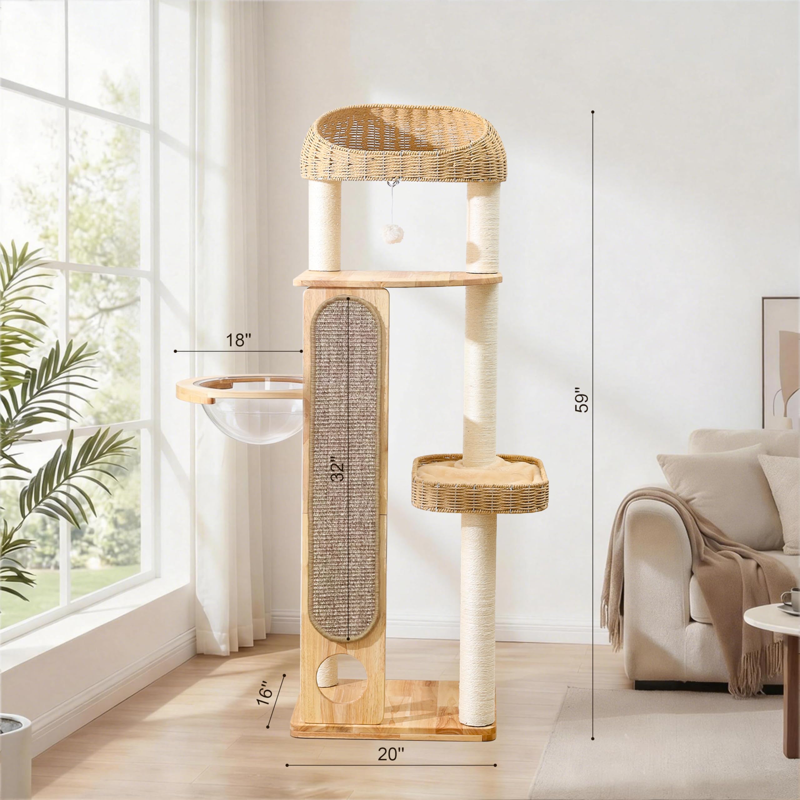 Zonoria Zephyria natural rubberwood build suits multi-cat homes
