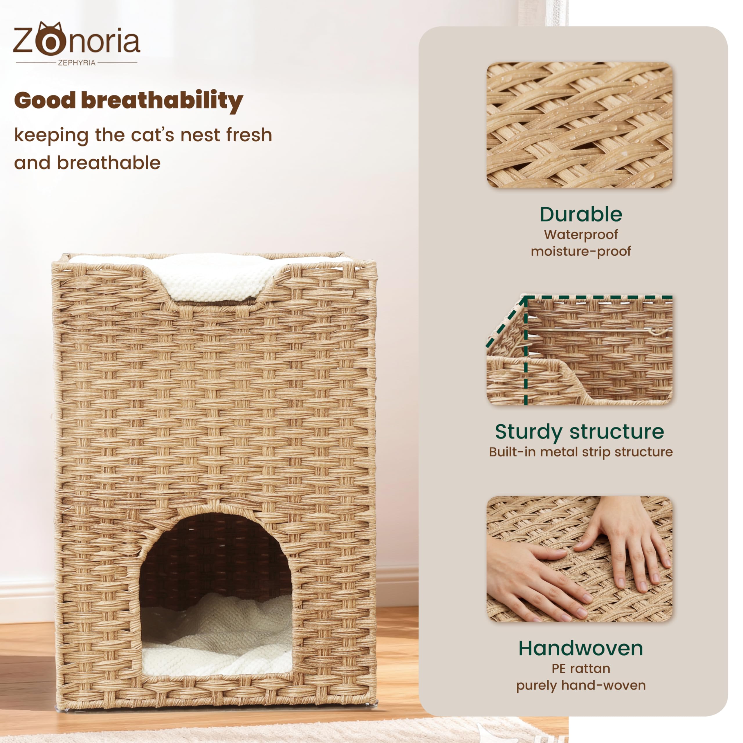 Zonoria Zephyria waterproof rattan surface easy to wipe clean after playtime.