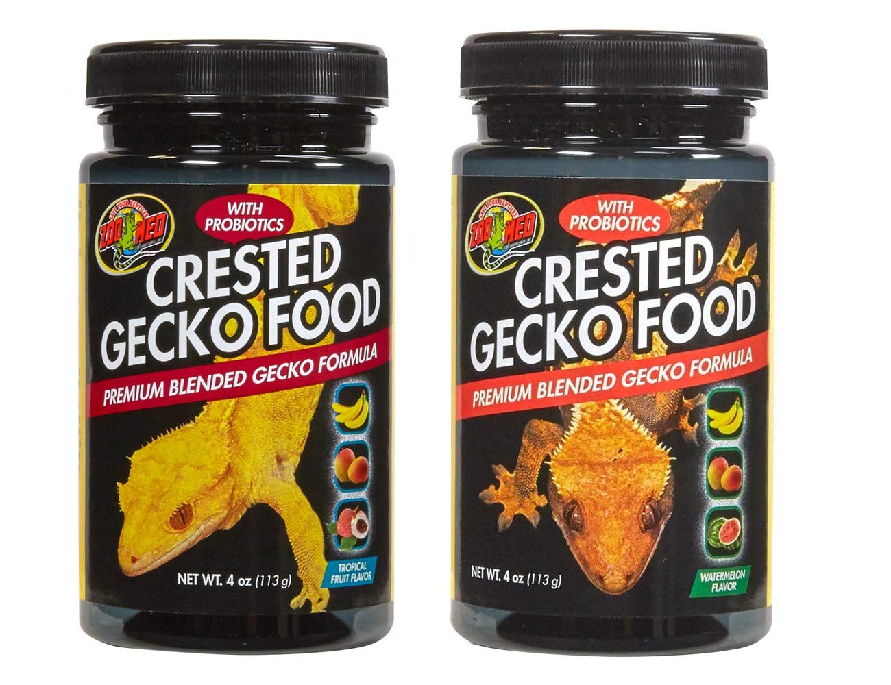 Zoo Med crested gecko food variety pack with Watermelon and Tropical Fruit jars for growth