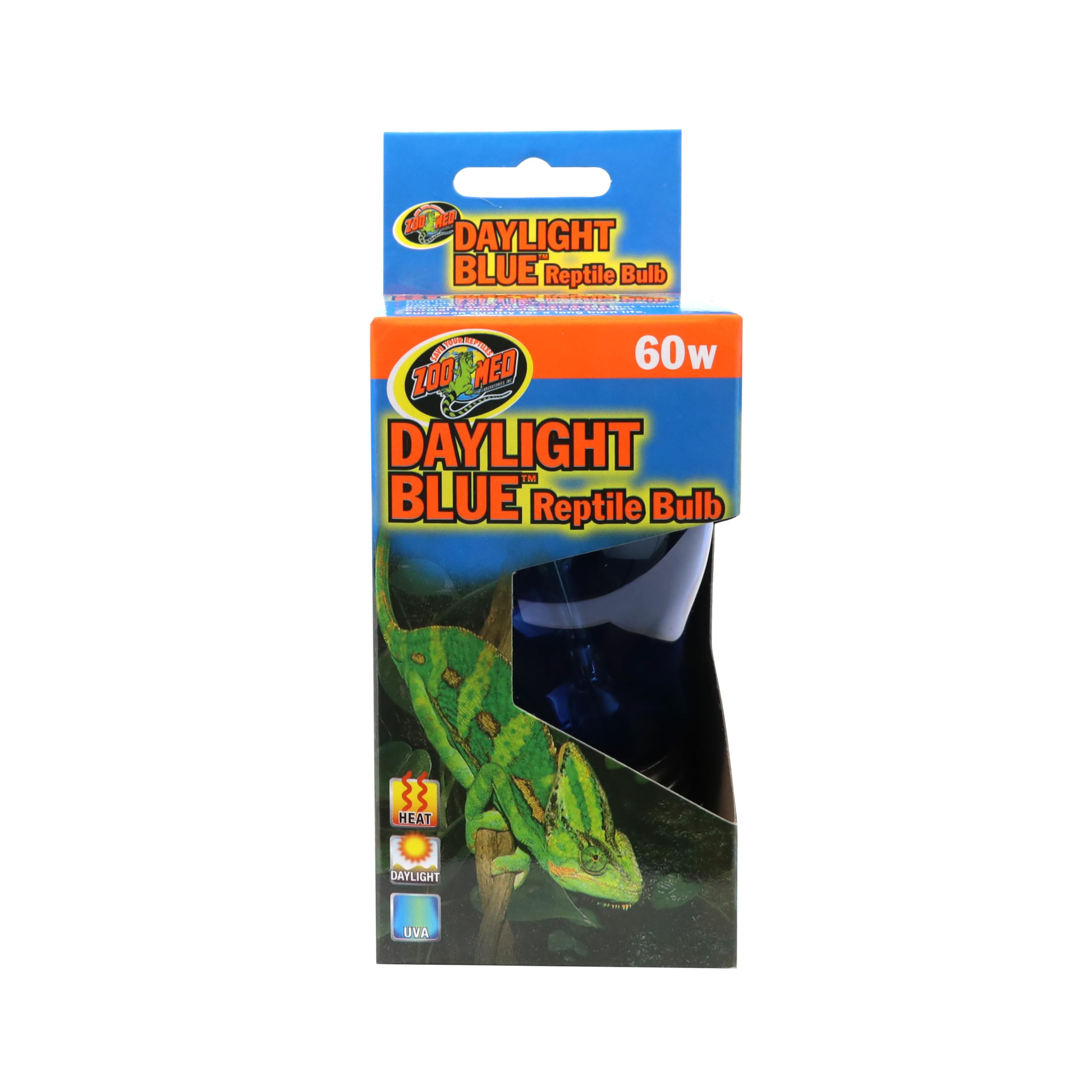Zoo Med daylight blue bulb 60w front view demonstrates compact heat for terrariums.